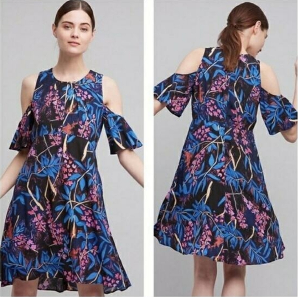 Anthro Maeve Elia Floral Cold Shoulder Dress